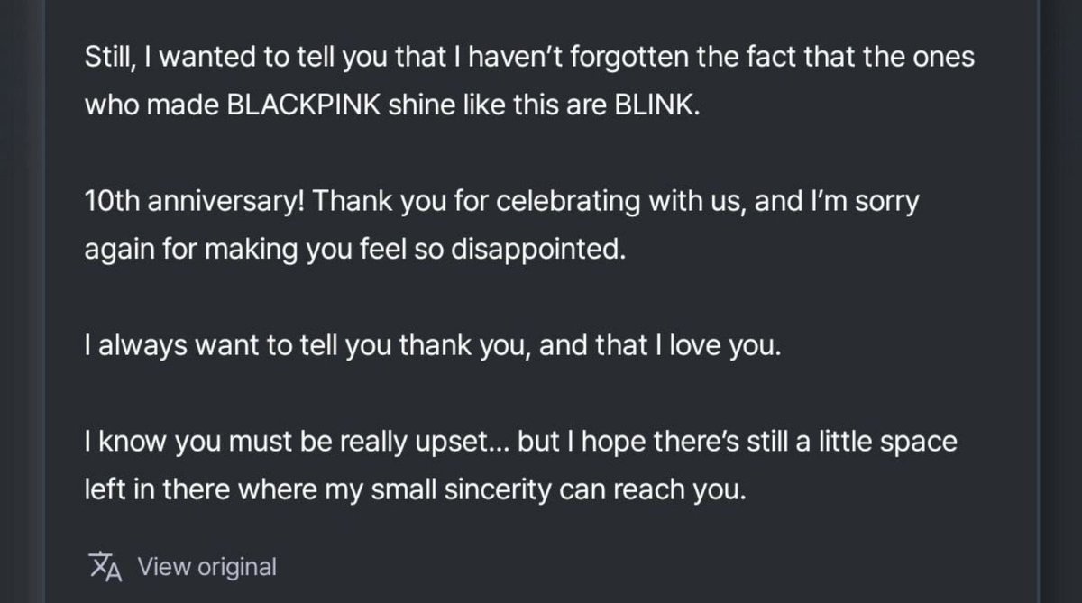 reneisme_'s tweet photo. jisoo tau blink sekecewa itu, jisoo tau blink marah, jisoo tau blink mikir mereka lupa sama blink💔

part paling nyesek adalah “but i hope there’s still a little space left in there where my small sincerity can reach you”

DEG💔

gue. nangis.
😭 https://t.co/UEwAn3Pg6l