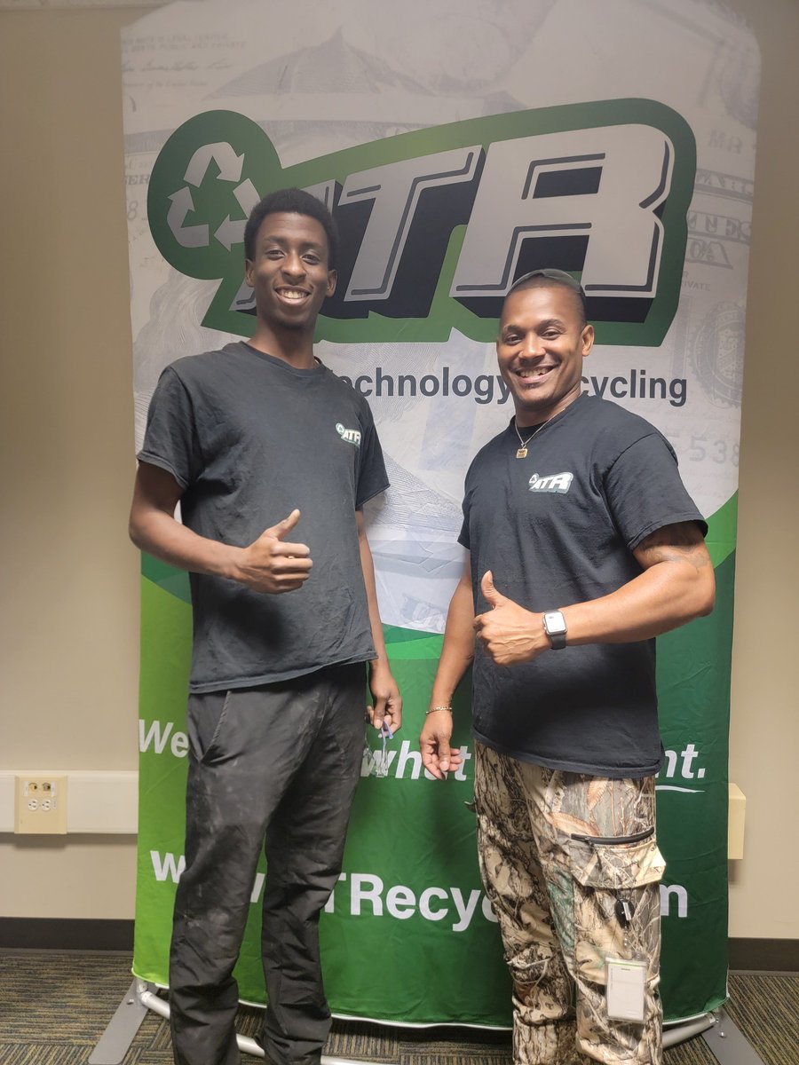 ATRecycle's tweet photo. Employee Spotlight: ATR’s Dynamic Deman Duo!

Shoutout to Pensacola Warehouse Associates Victor “Vic” Randall &amp; Ronald Clark for their hard work, positive attitudes, and willingness to travel wherever ATR needs them. Thank you, Vic &amp; Ronald! 👏

#TeamATR #EmployeeSpotlight https://t.co/MWT4oYAbtq