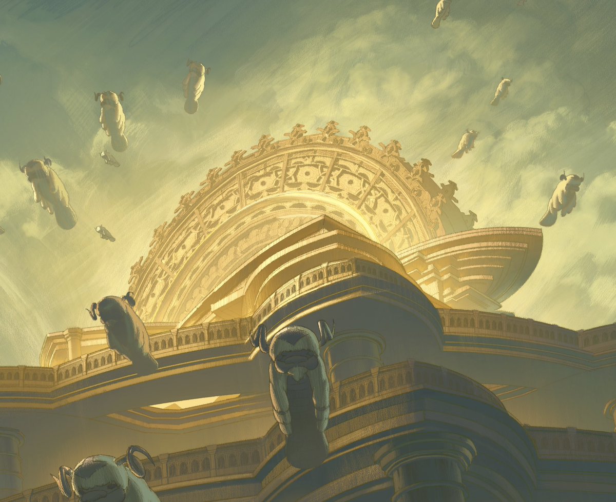 Chuwenjie's tweet photo. I made this painting for Avatar Aang, depicting the oncoming end of Sonam’s Airbender civilization. https://t.co/VFETiq3Sma