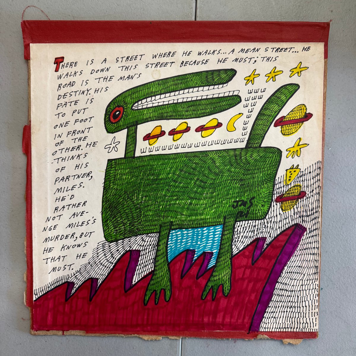 jonsarkin's tweet photo. A hand-lettered Raymond Chandler pastiche running through a populated field of moons, cowskulls, eyes, and Saturn. Detective fiction reduced to its essential mood.
Available - $1,400

#JonSarkin #OutsiderArt #ArtForSale https://t.co/vqySJau1xd