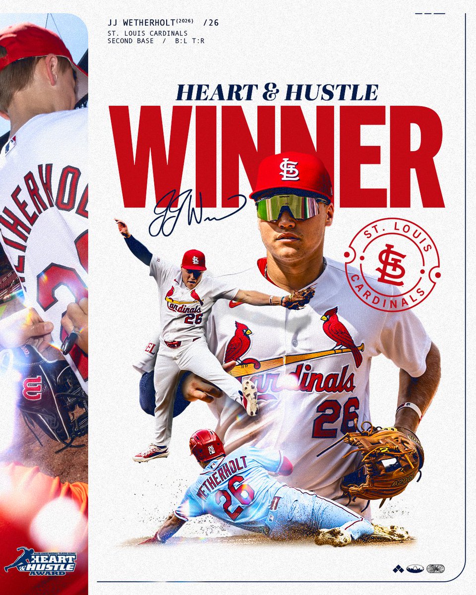 Cardinals's tweet photo. Bringing the heart and hustle every night!

JJ Wetherholt is our 2026 Heart &amp; Hustle Award winner! https://t.co/W1BZmovDCF