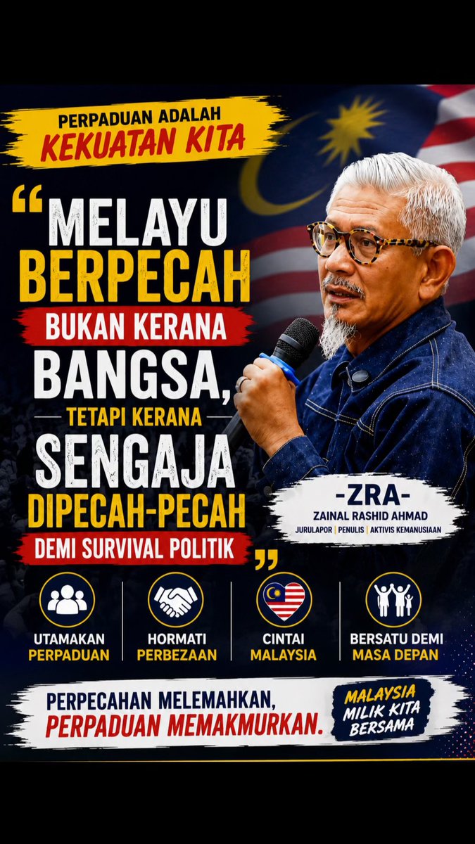 OFlavour27886's tweet photo. Division is not caused by race, but by politics that prioritises power over unity.

Malaysia needs leadership that unites the people, not politics that deepens division. https://t.co/wJDzlSIFAr