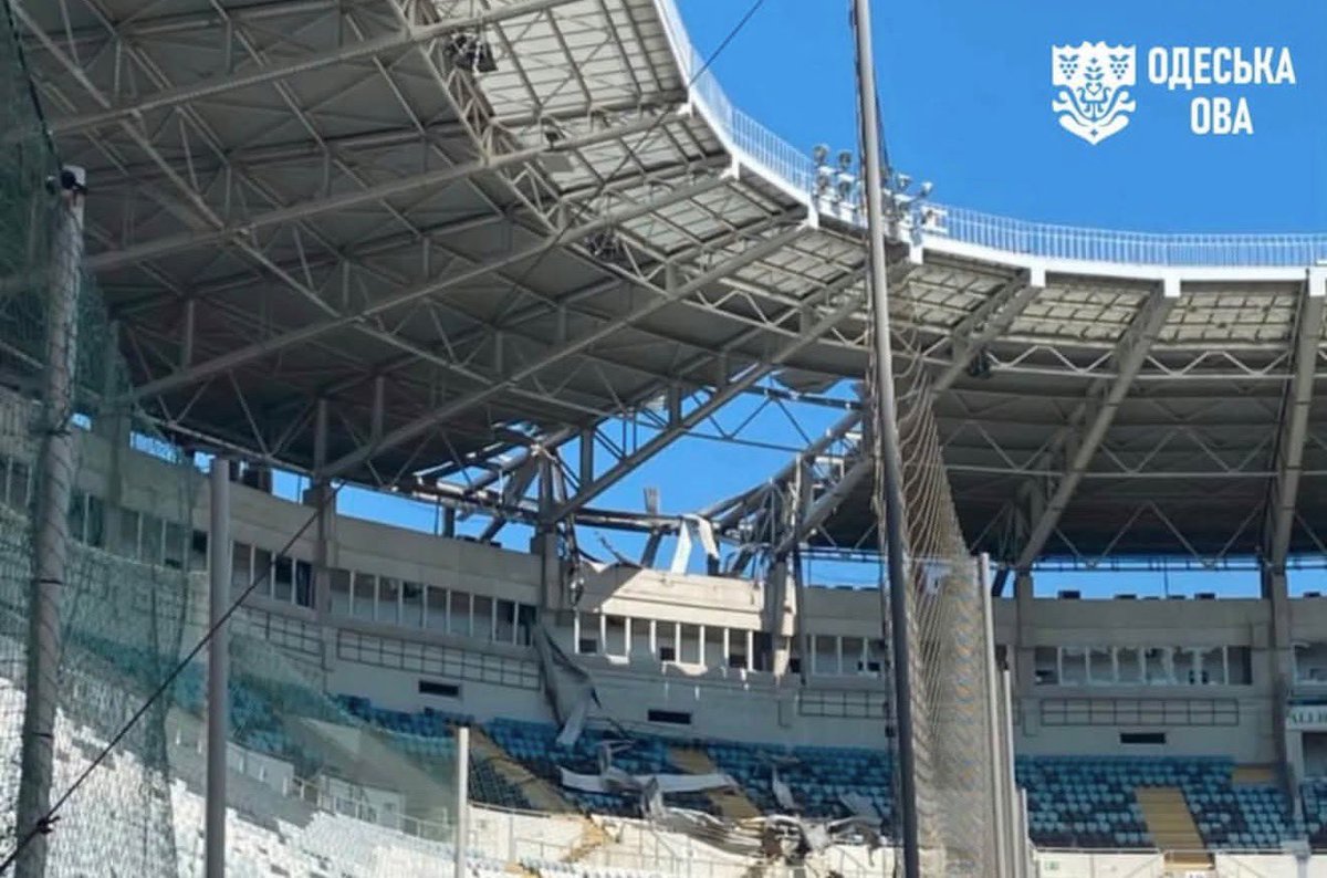 kolisnyck's tweet photo. Russian football terrorism. Today, the Chornomorets Stadium (Odesa, Ukraine) was attacked by the Russian army.
@FIFAcom & @UEFA ,what's your reaction? Do you still want to bring Russian teams back into competition? 
The Russian government doesn't care about their athletes. The Russian army doesn't care about their athletes. What the hell are you thinking about them? They only want to kill and destroy. Nothing more.