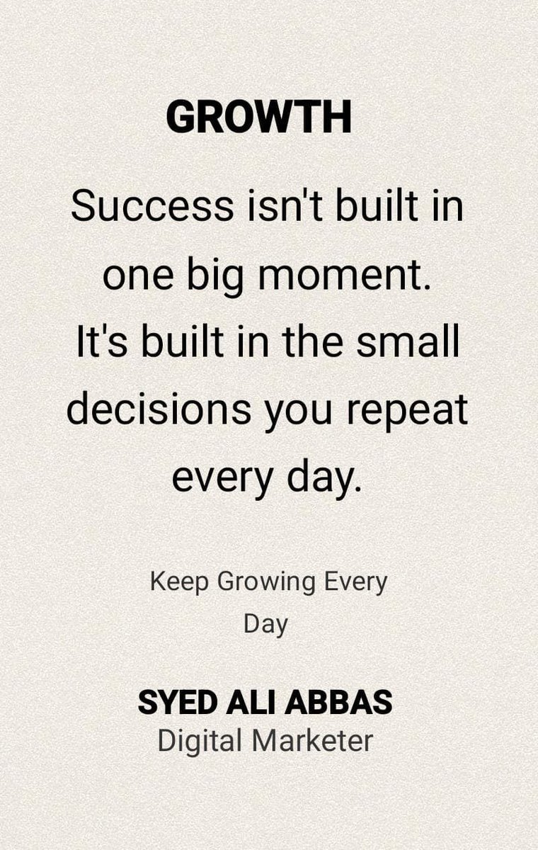 SocialNook07's tweet photo. Success doesn't happen overnight..It grows through the small decisions you make every single day. 🌱
📌 Save this post for a reminder. 🔄 Share it with someone who needs motivation. 🚀 Follow @syedali_digital for more growth and digital marketing insights.
 #digitalgrowth https://t.co/r6Yh9VoqTD