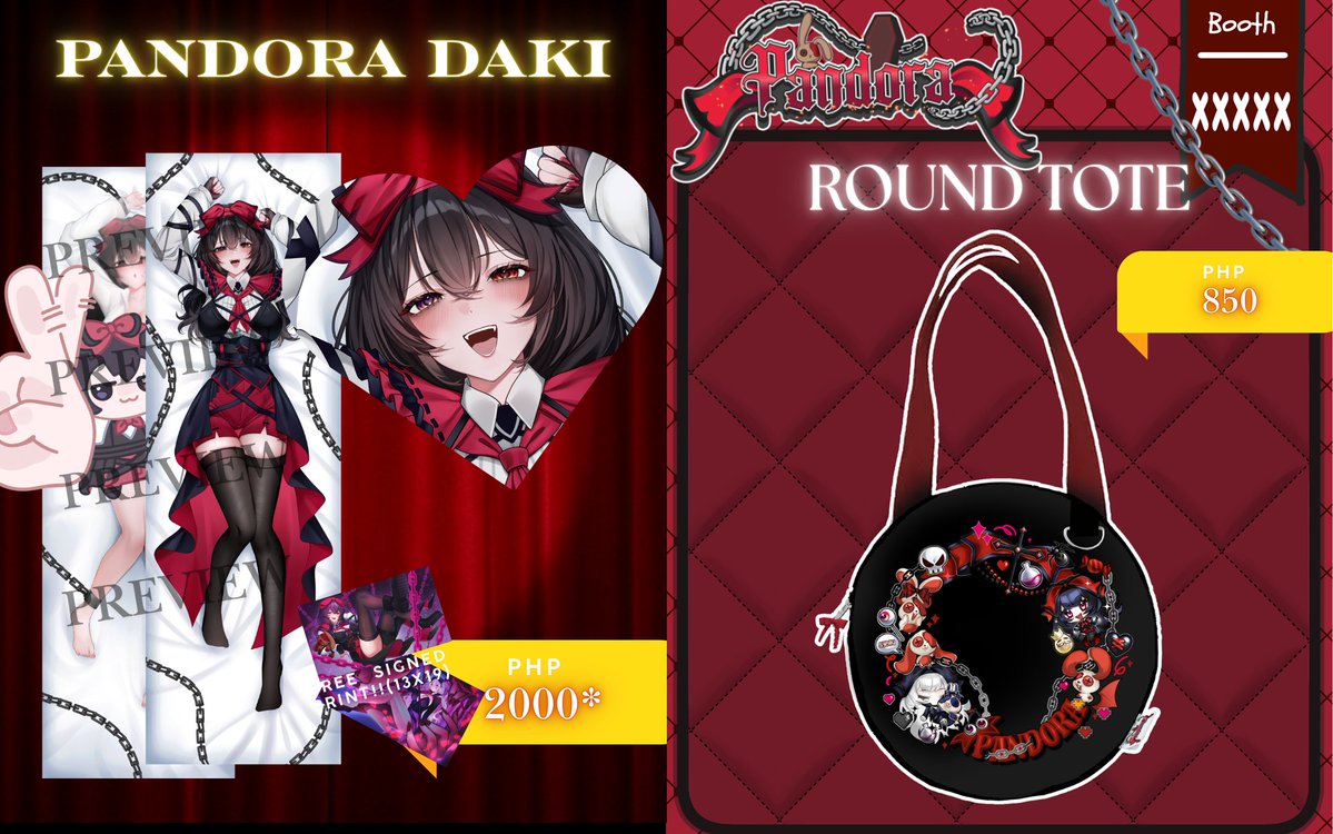 pandorawasthere's tweet photo. 🎀OSHICON AND ONLIVE CATALOGUE🎀
[THREAD]

(1)Here is the full catalogue for Pandora Merch I'll be selling at #Oshicon and #OnLive2026 ❗️❗️💕

Pre-orders are closed but you can still reserve by DMing me here on X or on discord! <3  

I poured my heart on these merch and worked with wonderful artists--- so get your swaggg at @cklbph 's booth ! We will be at BOTH events so you won't miss it!

Buying my merch helps support the performances I bring out so do get a few if you have time 🥺