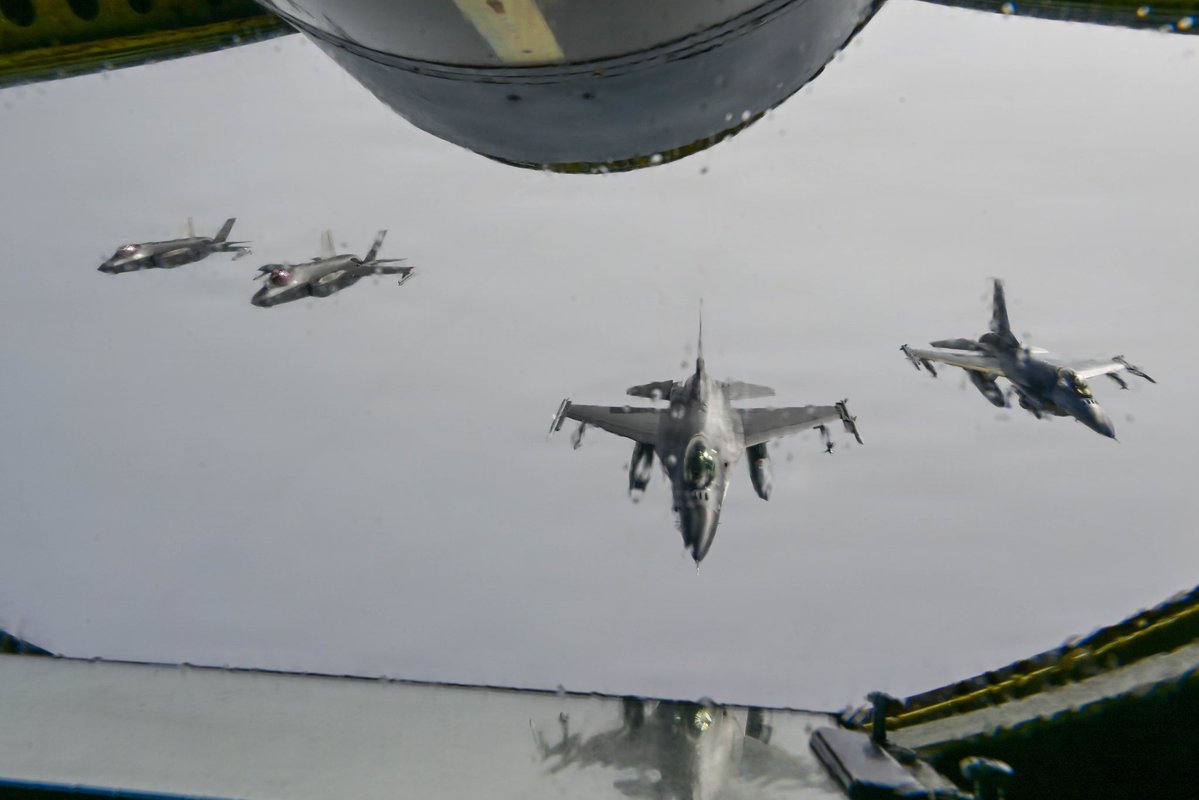 sentdefender's tweet photo. U.S. Northern Command (USNORTHCOM) has demonstrated a new layered Arctic homeland defense concept during Operation Tundra Merlin, integrating F-35s, F-16s, KC-135 aerial refueling, HIMARS, ground radar, and Arctic-trained troops into a single joint operation in Alaska. The exercise included a coordinated F-35/HIMARS strike against a simulated target 135 miles away, F-16s training against fifth-generation threats, and rapid deployment of mobile Army forces, highlighting how the U.S. intends to defend the increasingly strategic northern approaches to North America as Russian and Chinese activity in the Arctic grows.