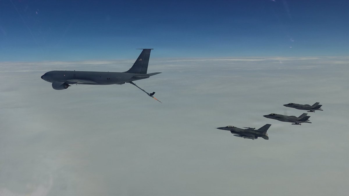 sentdefender's tweet photo. U.S. Northern Command (USNORTHCOM) has demonstrated a new layered Arctic homeland defense concept during Operation Tundra Merlin, integrating F-35s, F-16s, KC-135 aerial refueling, HIMARS, ground radar, and Arctic-trained troops into a single joint operation in Alaska. The exercise included a coordinated F-35/HIMARS strike against a simulated target 135 miles away, F-16s training against fifth-generation threats, and rapid deployment of mobile Army forces, highlighting how the U.S. intends to defend the increasingly strategic northern approaches to North America as Russian and Chinese activity in the Arctic grows.