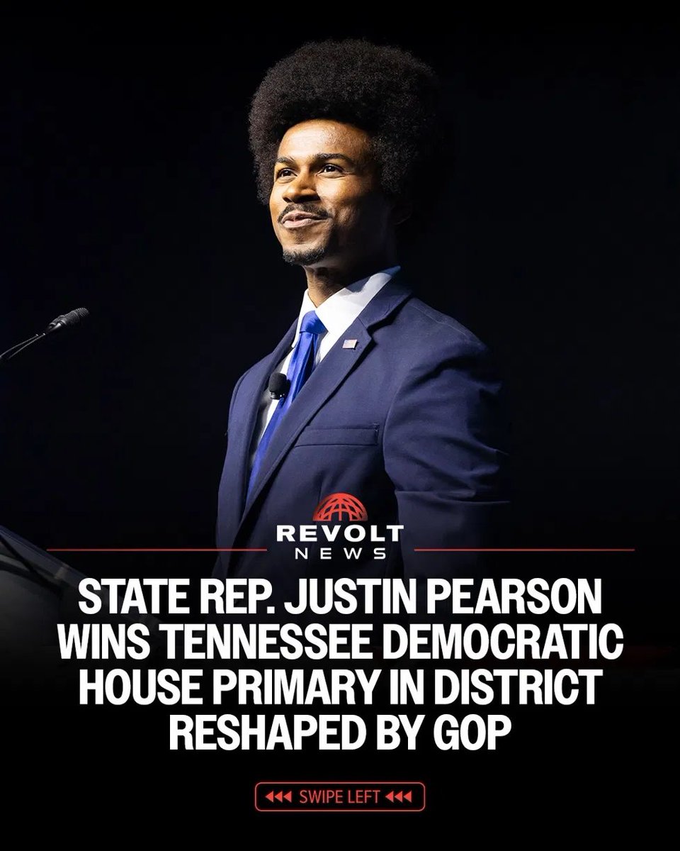 revoltblacknews's tweet photo. Justin Pearson has won the Democratic primary for Tennessee's redrawn 9th District, beating London Lamar, and will now face Trump-endorsed Brent Taylor in November. https://t.co/hE1kr1SEBv