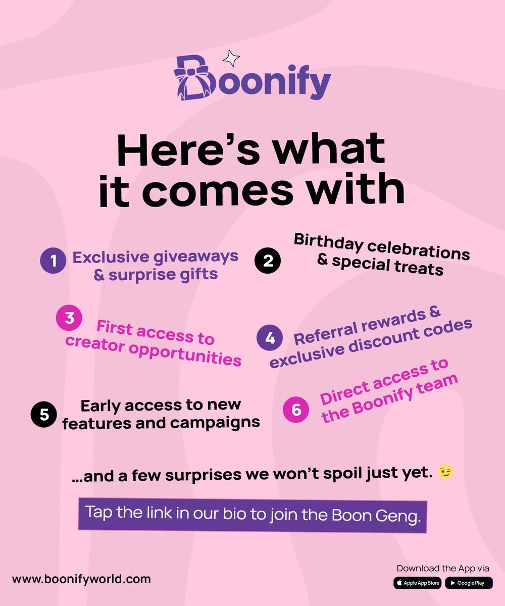 BoonifyWorld's tweet photo. POV: You’re in the Boon Gang.

- You never miss a giveaway.
- You get first dibs.
- You get rewarded.
- You get surprised.

Sounds like your people?

Join us. 💜 #boongeng #boonify https://t.co/fDdY3HgOrC