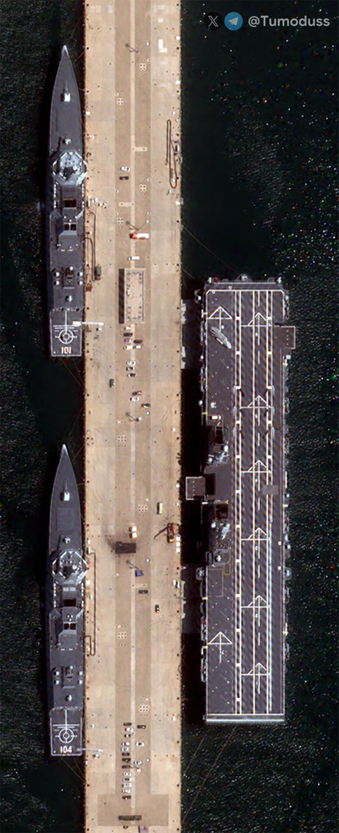 Tumoduss's tweet photo. On August 2, at the Navy Comprehensive Support Base Qingdao, the Liaoning, a Type 076, three Type 055s, and one Type 901 were berthed at the pier. https://t.co/FSa9AvGnpX