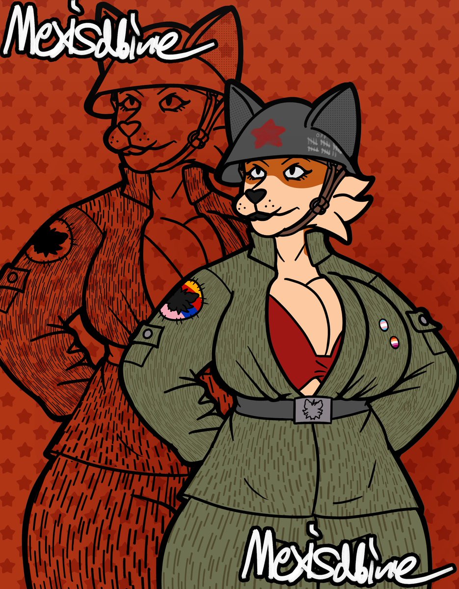 Mexisabine2's tweet photo. Did a digital version of the last drawing 🦊⭐️
Sort of a retake or alt version of Karen’s Rebel/Revolutionary Outfit I made a while back

(Also obligatory nsfw alt cus I haven’t done one in a while) https://t.co/WnRcZtVNnM