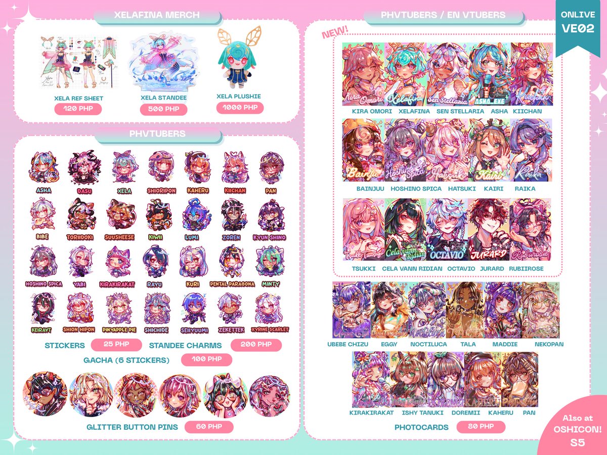 Xelafina's tweet photo. 💖+🔄 much appreciated!

【 ₊˚⊹♡ ONLive + Oshicon Catalogue ♡⊹˚₊ 】

🌷Vtubers, PHVT, Vocaloid, Umamusume, +more! 🫶💕

ONLive VE02
📌 AUG 15 Bayanihan Center, Pasig

Oshicon S5 (PHTBayanihan - Tindahan ni Yanyan) 
📌 AUG 15-16 Space at One Ayala

#ONLivePH2026 #OshiCon2026 https://t.co/XJa6RrA45t