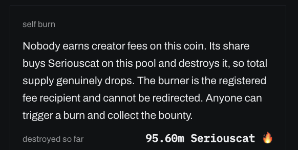 SeriousCatRH's tweet photo. Don't forget, $Seriouscat is deflationary.

9.5% of supply has been permanently burnt. https://t.co/imYgFvCLoV