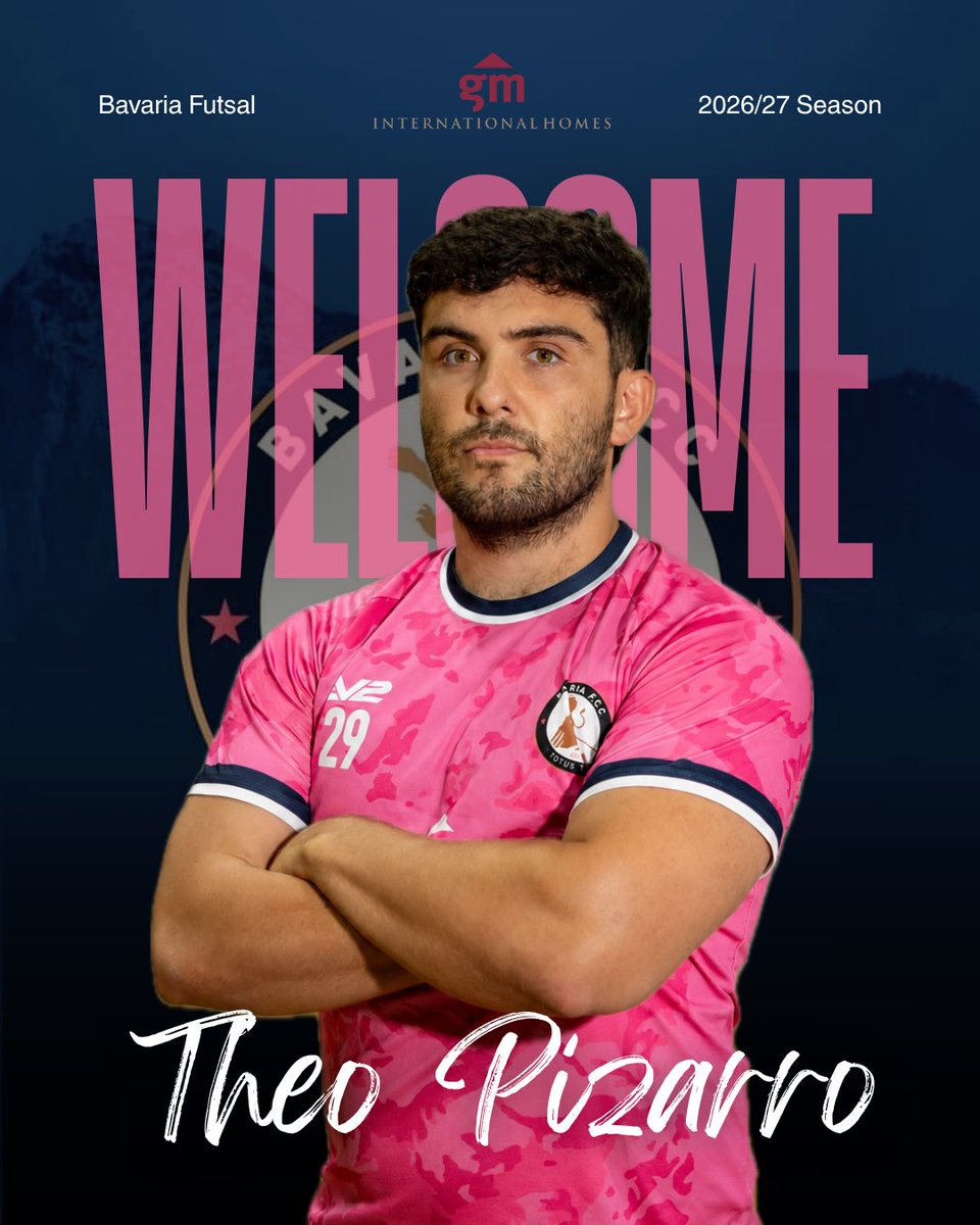 BavariaFCC's tweet photo. Welcome home, Theo Pizarro ⚽️

Our clinical pivot is back where he belongs after an outstanding season with Popay Lek, where he netted 25 league goals.

Now, he's home 🏠 and ready to do it all over again.

#ThePinks | #BavariaFutsal 💕 https://t.co/MKB4oT3X2q