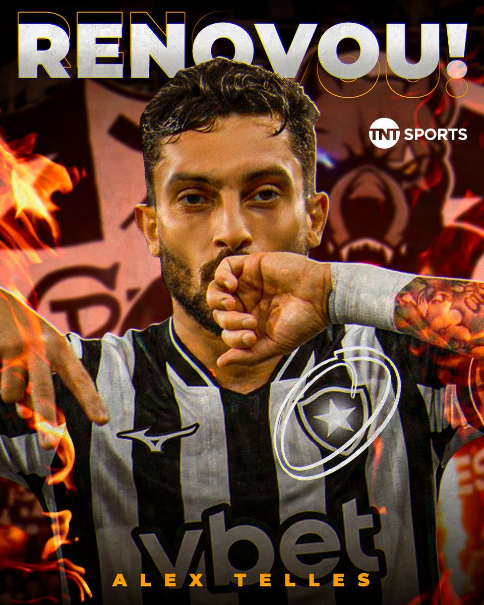 TNTSportsBR's tweet photo. O ÍDOLO FICA! 🔥⭐ O Botafogo anunciou a renovação de contrato do lateral Alex Telles. #FBR https://t.co/pgSMLivqSi