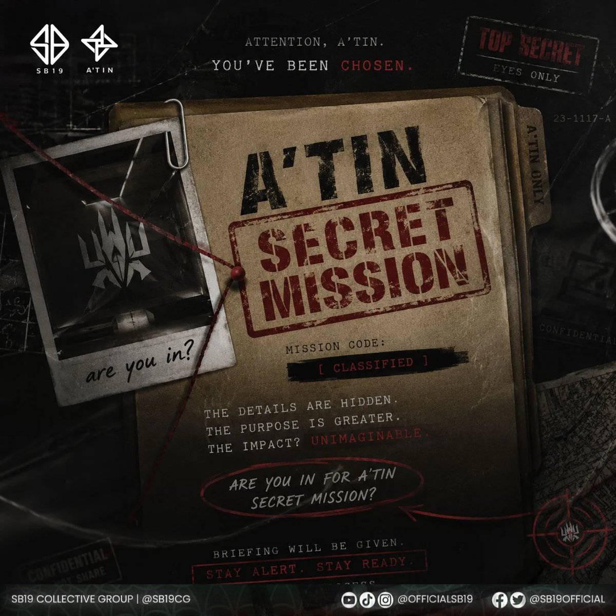 SB19CG's tweet photo. Are you in for A'tin Secret Mission? Check your GDMs 👀

@SB19Official #SB19
#SB19atLollapalooza #SB19Lawless https://t.co/ZIpL5V5SwX