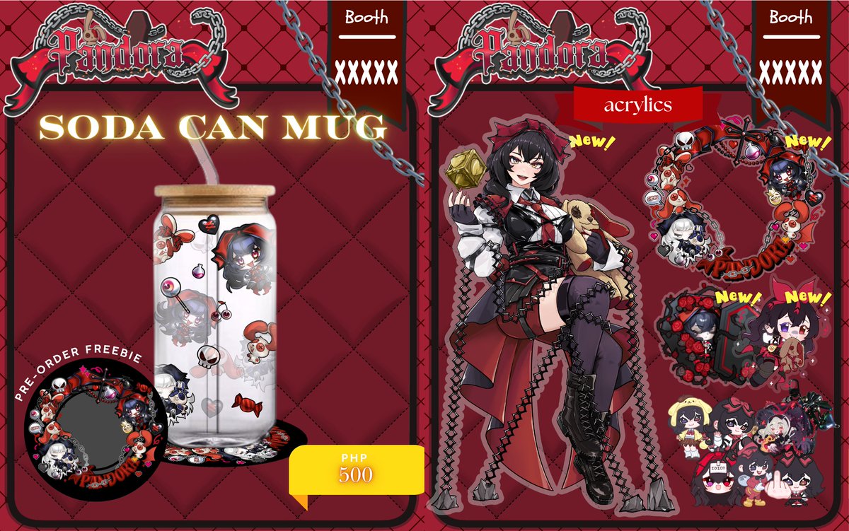pandorawasthere's tweet photo. 🎀OSHICON AND ONLIVE CATALOGUE🎀
[THREAD]

(1)Here is the full catalogue for Pandora Merch I'll be selling at #Oshicon and #OnLive2026 ❗️❗️💕

Pre-orders are closed but you can still reserve by DMing me here on X or on discord! <3  

I poured my heart on these merch and worked with wonderful artists--- so get your swaggg at @cklbph 's booth ! We will be at BOTH events so you won't miss it!

Buying my merch helps support the performances I bring out so do get a few if you have time 🥺