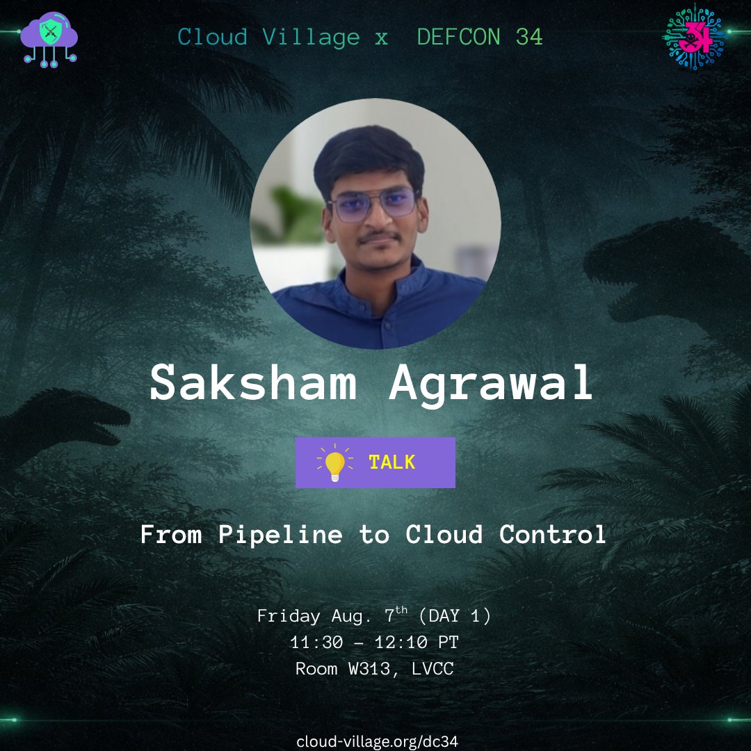 cloudvillage_dc's tweet photo. Dropping gems soon at Cloud Village's #APEXPARK! 

Saksham Agrawal (@Sakshamag0012) is going live in 15 minutes sharing insights on From Pipeline to Cloud Control. Grab your seat before the room fills up! 💎

#DEFCON34 #CloudVillage #HackerSummerCamp https://t.co/IXWrD1dGi0