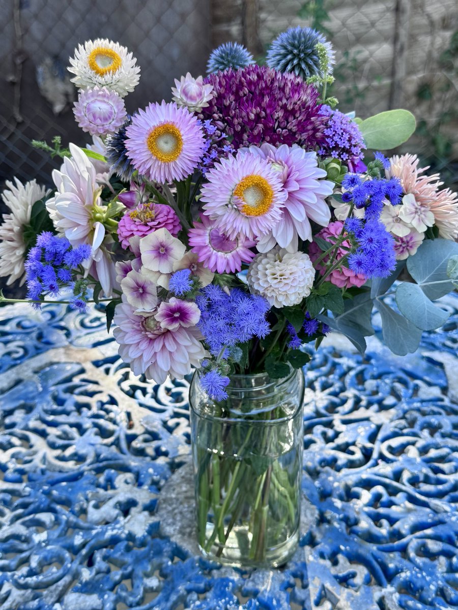 GardenBrocante's tweet photo. I hope you’ve had a good day. 
This is a large jar I’ve made up for a regular customer (who’s not on holiday!) 🙄😂
Have a lovely evening. 
Treasure hunting first thing tomorrow, I’ll let you know if I get anything 🤞 https://t.co/DGES1hynSC