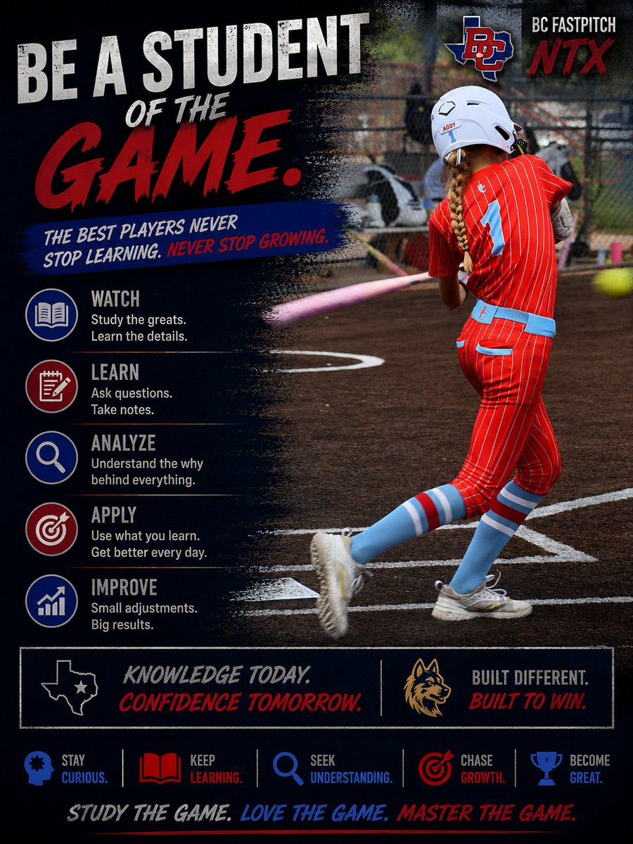 BCPremierNTX's tweet photo. 📖 STUDENT OF THE GAME

🥎 THE STANDARD | BC FASTPITCH NTX 16U
The best players never stop learning. Study the game. Ask questions. Watch the little things. Growth happens long before game day.

#BCFastpitchNTX #TheStandard #Recruiting https://t.co/jUnYGMKBYw