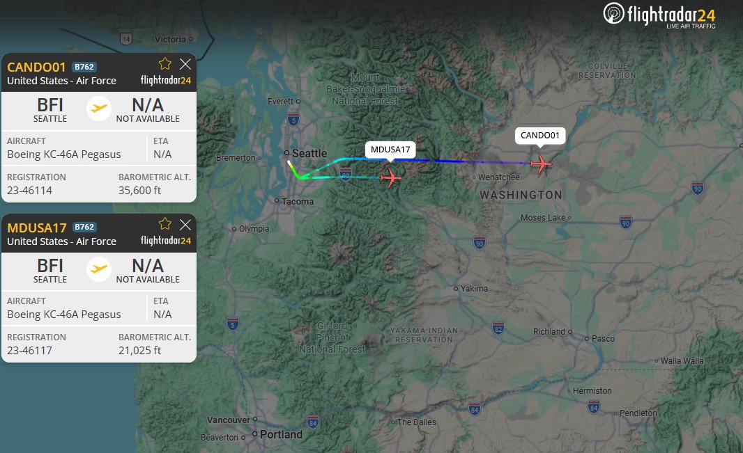 MeNMyRC1's tweet photo. It's double delivery day for Boeing and the KC-46A. 23-46114 is headed to the 305th "Can Do" Air Mobility Wing at McGuire, and right behind it is 23-46117 as Medusa-17 on its way to one of the Air Refueling Wings at McConnell.
23-46114 #AFF012
23-46117 #AFEAD2 https://t.co/ZB06WH9rlC