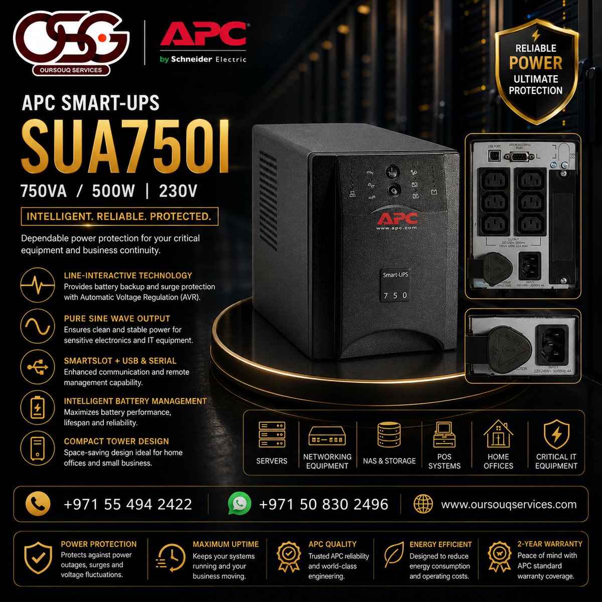 OursouqS's tweet photo. APC Smart-UPS SUA750I | 750VA | 500W | 230V
#SUA750I #APCUPS #SmartUPS #750VA #PureSineWave #LineInteractiveUPS #PowerProtection #ServerRoom #BusinessContinuity #Dubai #UAE #OurSouqServices https://t.co/ydjX73qDxH