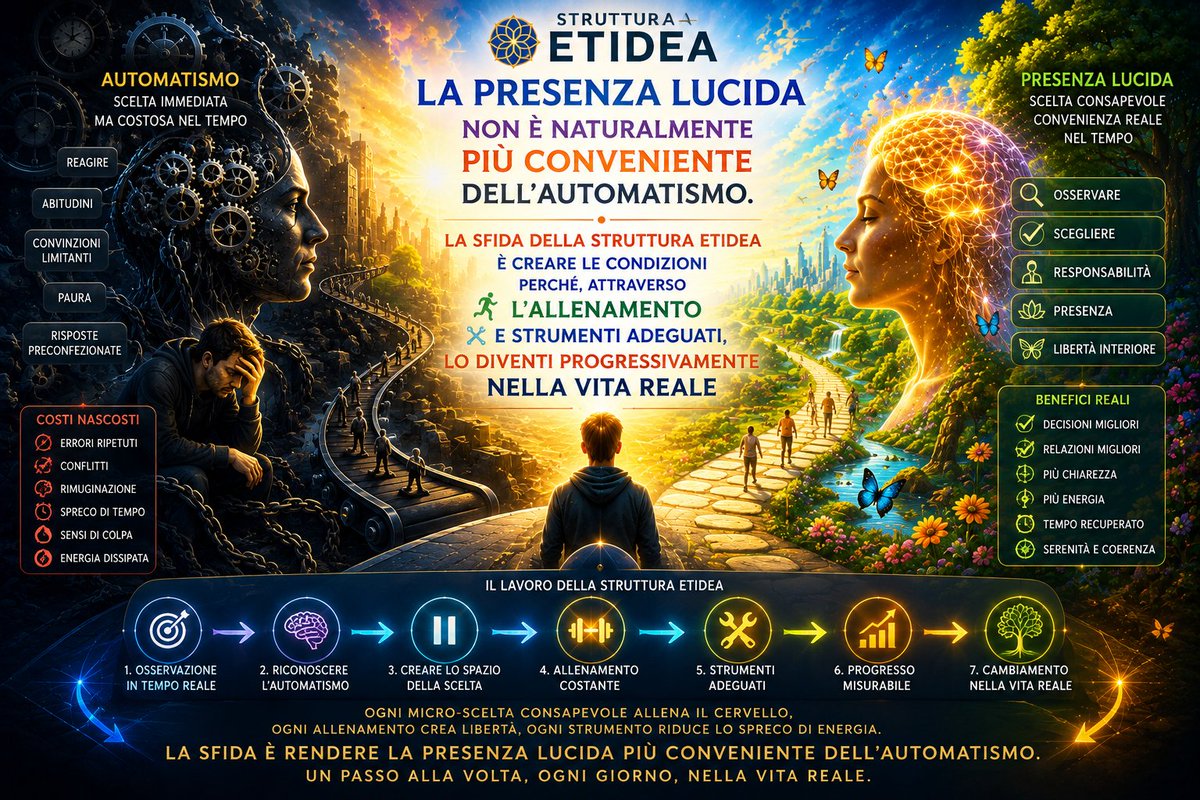sntinteggiature's tweet photo. La Presenza Lucida, nell'immediato, è meno conveniente dell'automatismo. La Mission della Struttura Etidea è renderla la scelta più conveniente, perché la mente segue il percorso che richiede meno energia nel presente, non il futuro migliore

#amore #etidea #musica #libri #IA https://t.co/SEqkCDvgE1