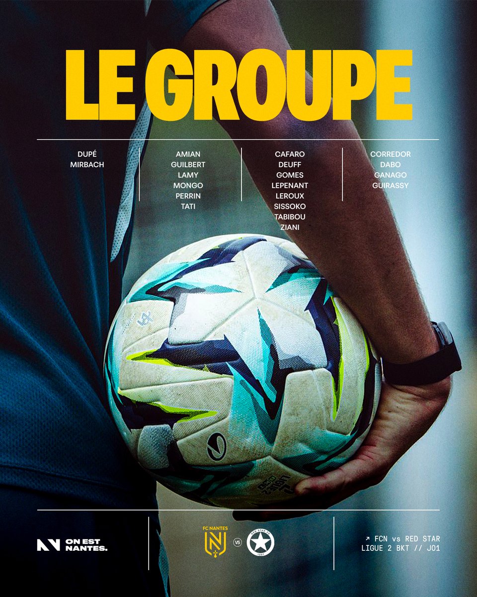FCNantes's tweet photo. ↘︎  Le groupe convoqué face au Red Star. https://t.co/XFrjg09AOW