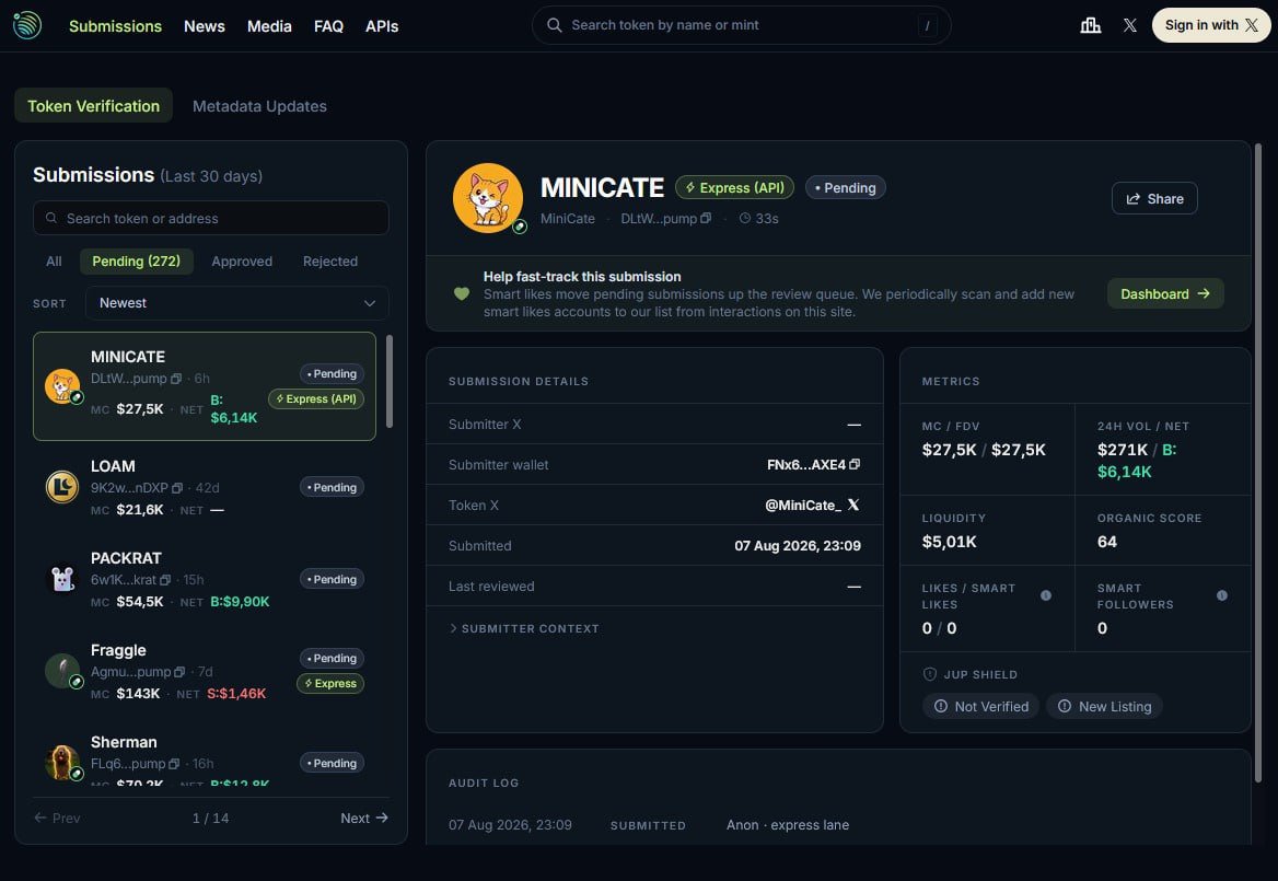 MiniCate_'s tweet photo. $MINICATE has been submitted for Jupiter verification and is now pending review.

Browse the submission here:
https://t.co/s3fZ0KTWJJ

And help us push it by dropping a like on our submission 
https://t.co/2ktxyfHScq

every like helps.

$MINICATE https://t.co/b26DI6jtz7