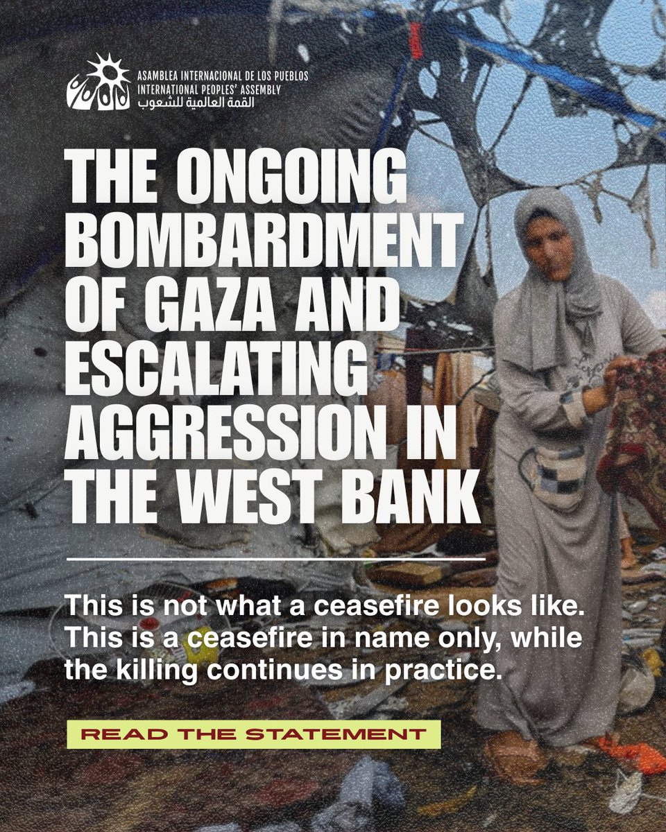 peoplesassembl_'s tweet photo. The guns in Gaza have not gone silent, and the promise made to the Palestinian people has not been kept. The bombardment continues. 📌 Read the full statement: https://t.co/Q3P8oDv2yA https://t.co/7sHPIOJZDK