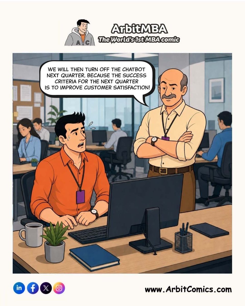 ArbitMBA's tweet photo. Quarterly goals hit differently.
#AIatWork #OfficeLife #CorporateHumor #TechMemes #ArbitMBA https://t.co/kq10iNQfOo