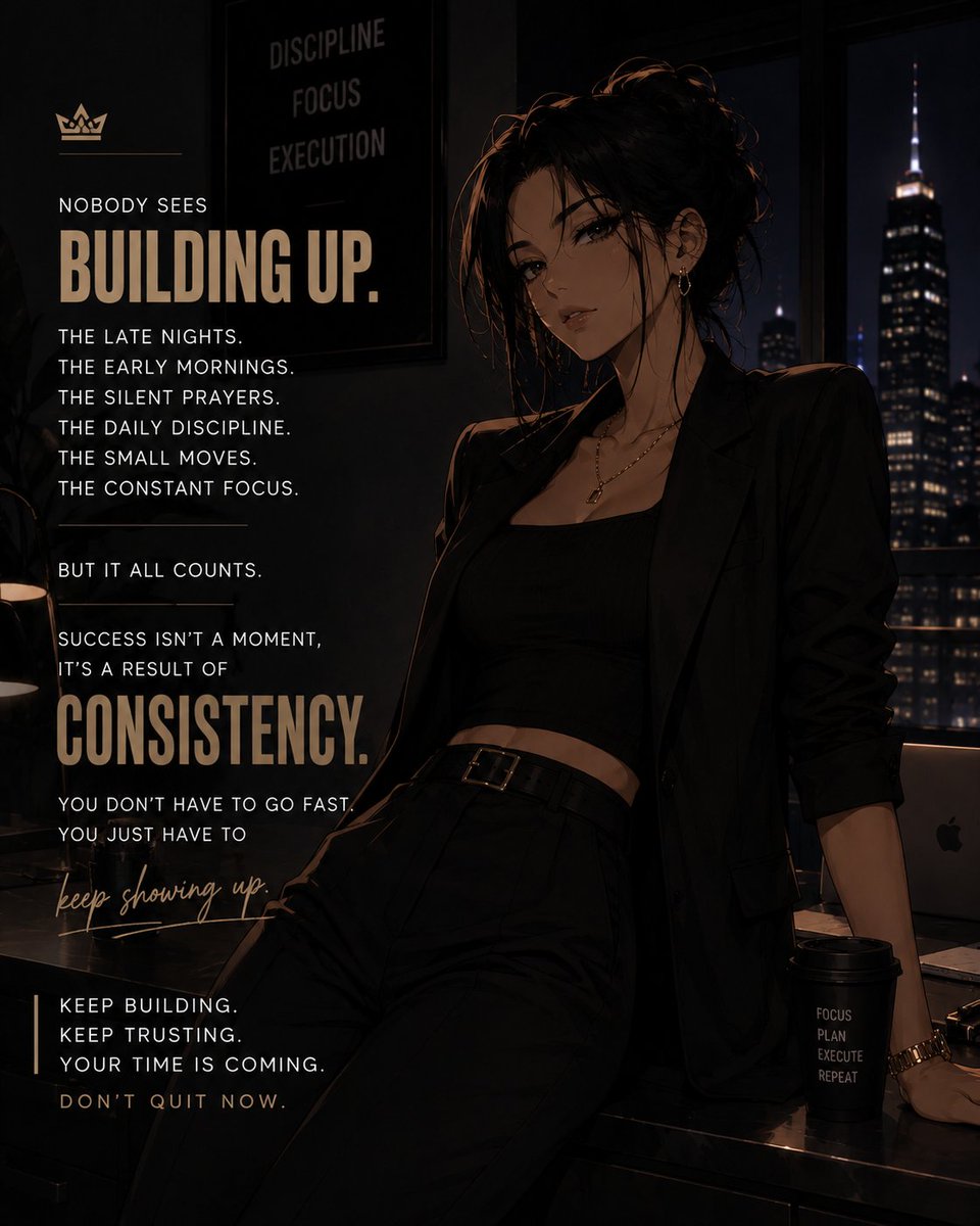 Sphinxera's tweet photo. Success isn't built in a day—it's built in the days you show up when nobody is watching.
Every late night, every small win, every setback, every lesson... it all adds up.Consistency beats motivation. Discipline beats excuses. Progress beats perfection.Keep building. Keep learning https://t.co/xnR84KEg0O