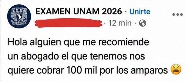 AlmedaFrutos's tweet photo. 1. Hace unos días compartí una entrevista que me hizo Publimetro.

2. Entre otros temas, hablé del costo de litigar los amparos contra el examen de control de la UNAM y estimé un costo mínimo de $80 mil pesos.

3. Hoy me comparten esta imagen, donde exponen que les pretenden cobrar $100 mil pesos por esos amparos.

4. Mi recomendación sigue siendo la misma: presentar el examen y no perder tiempo ni dinero.