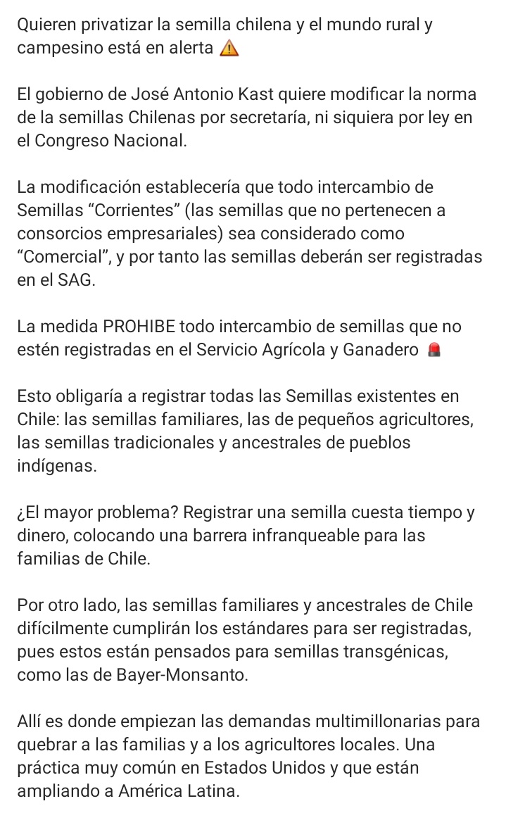 PattylaVida's tweet photo. Di NO entra al https://t.co/nF3SwvN8yx con tu clave unica y di NO a la Privatizar de SEMILLAS CHILENA. Porque una trasnacionales se quieren adueñar de lo que comemos.. Las comunidades originarias de chile, hace trueque por millones de años. Solo hasta 10/08/26 compartan rapido https://t.co/hlHyWFAjkY