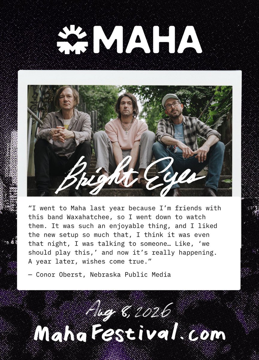 mahafestival's tweet photo. Last year, Conor Oberst came to Maha to catch his friends Waxahatchee and left thinking, “we should play this.” One year later, Bright Eyes is taking the Maha stage. Read the full interview with Conor Oberst and get a preview of what’s ahead for Maha: https://t.co/7YFALHBbnF https://t.co/sR8xmNQmZa