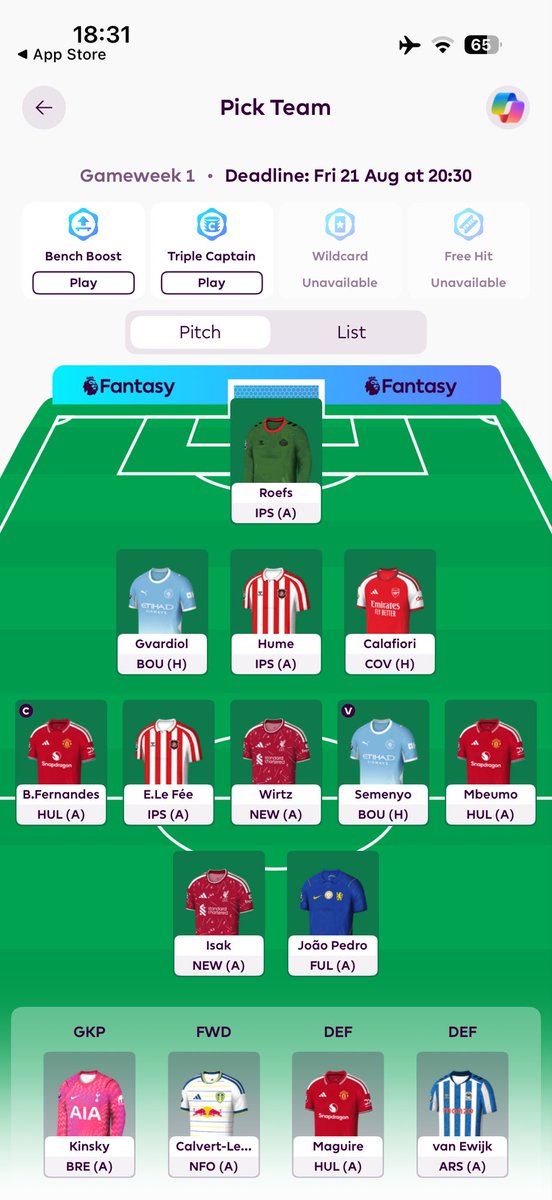 ahmunchen's tweet photo. #FPL بداية موسم بدون هالاند 👀 بس ✍🏻: 

٣ من اليونايتد : برونو ، مبويمو ، ماجوير ✅
٢ من السيتى : سيمنيو ، جڤارديول✅
٢ من الليفر : ڤيرتز ، ايزاك✅
٣ من سندرلاند : إنذو ، هيوم ، روفس✅
چواو بيدرو من تشيلسى✅
كالافيورى من ارسنال✅
بينش بوست الجوله التانيه ✅
رجوع هالاند الجوله٣✅ https://t.co/V7DyOQVVYG