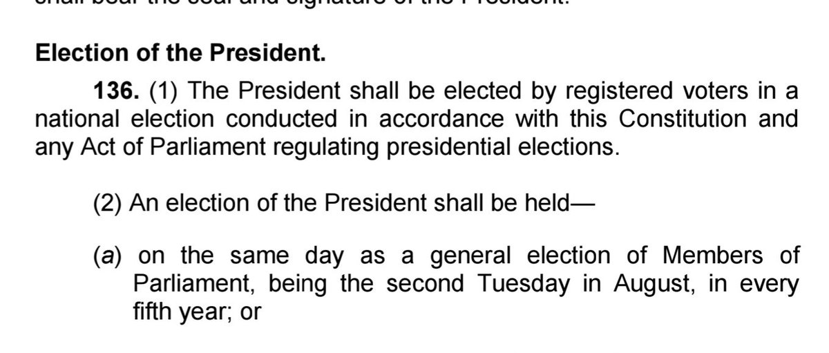 pwanyama's tweet photo. A president is elected for a term of 5 years. Let us count.

1. August 2022- August 2023- 1st year
2. August 2023- August 2024- 2nd year
3. August 2024- August 2025- 3rd year
4. August 2025-August 2026- 4th year
5. August 2026- August 2027-5th Year

Election August 2027 -the 2nd Tuesday of the August of the 5th year. 

Certainly, the judgment is not correct. Mathematics is transcendental. Part of the sythentic apropri knowledge that is a pre-condition for thinking. Thus, the interpretation of the constitution requires logic, and not inteference. Simply count it. The number 5 is the product of a construction that adds the basic numerical unit to itself stopping at five.