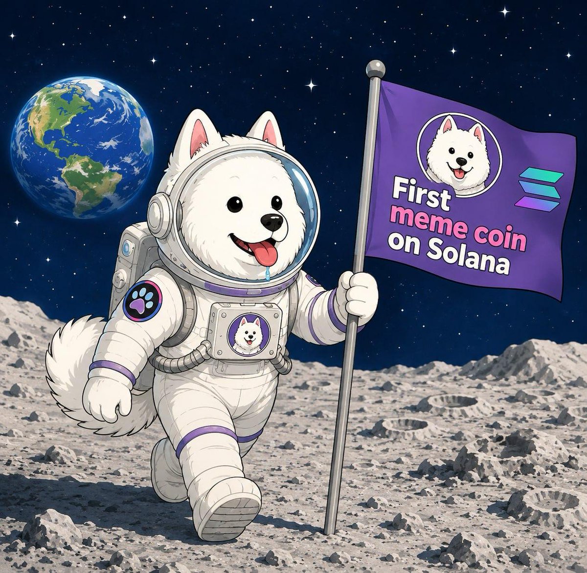 SamoyedOnPump's tweet photo. Just $SAMO planting a flag on the moon, where he belongs. https://t.co/8JQT3OREFx