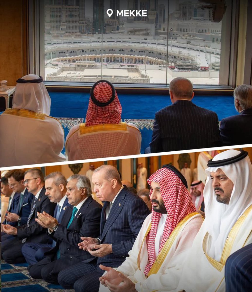 by_aybuke's tweet photo. Cumhurbaşkanı Erdoğan, Hakan Fidan ve İbrahim Kalın, Kâbe'nin tam karşısında birlikte namaz kıldı. https://t.co/ACAHwJPGIf