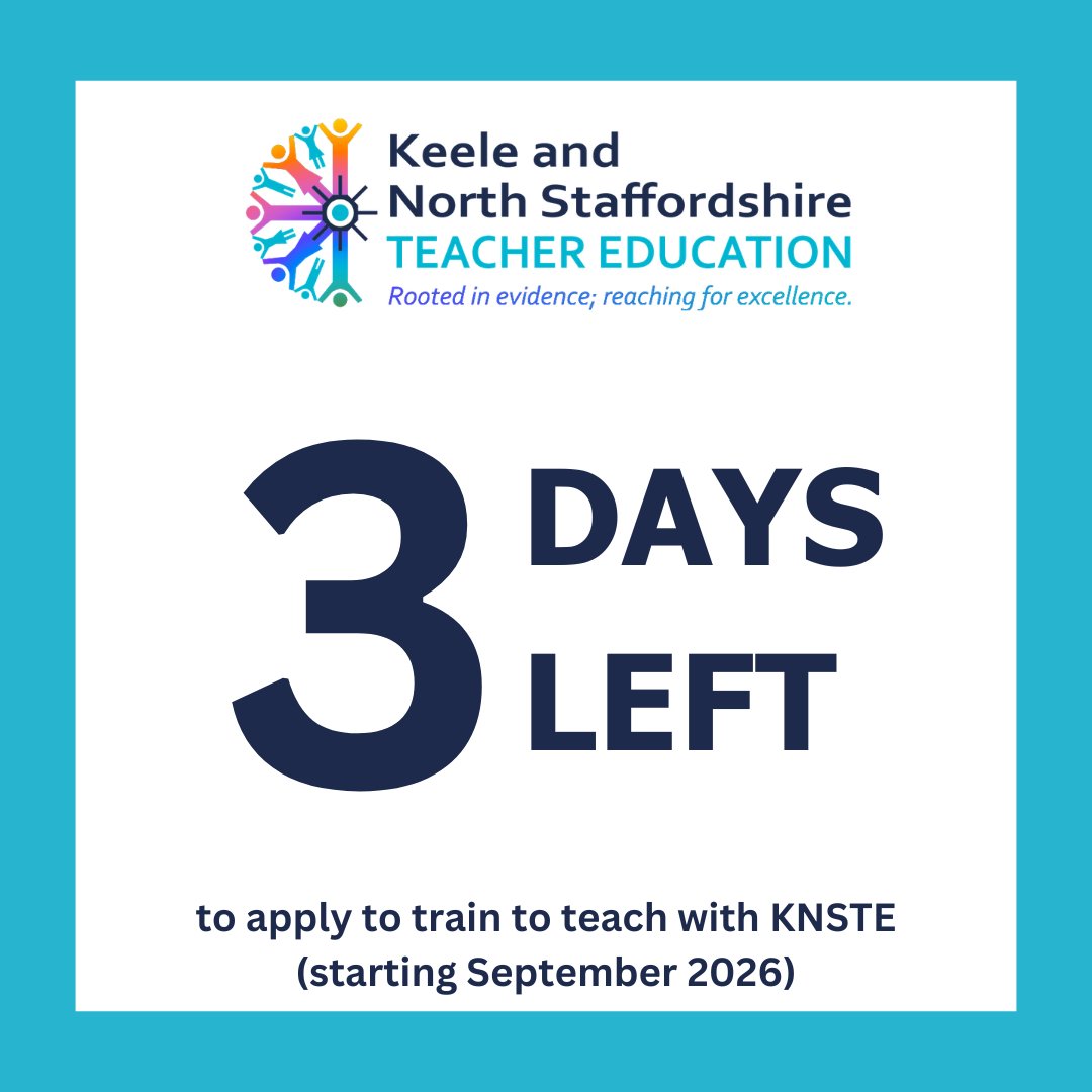 STEP_ITTE's tweet photo. Only 3 days left to apply to KNSTE to train to teach in September 2026!

More information on the courses available and the specialisms KNSTE has to offer at: https://t.co/m0v0LRr8iD https://t.co/h2uqgzYlnp
