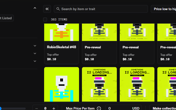 RobinSkeletal's tweet photo. OpenSea now shows the collection as Revealed. 💚

Indexing is in progress, and all RobinSkeletals with their traits will be visible soon.

Thank you Everyone ♥ https://t.co/bCUljtaKda
