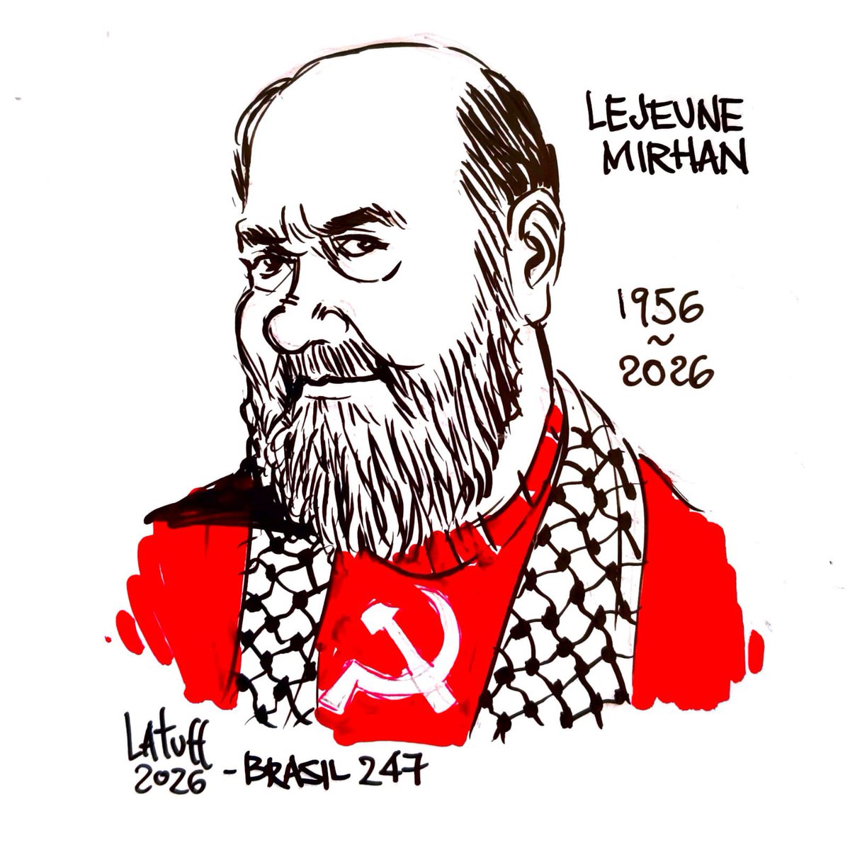 AttuchLeonardo's tweet photo. Lejeune Mirhan, comunista e defensor da causa mais importante do nosso tempo, que é a causa palestina. Por Carlos Latuff https://t.co/ezp6NMJexf