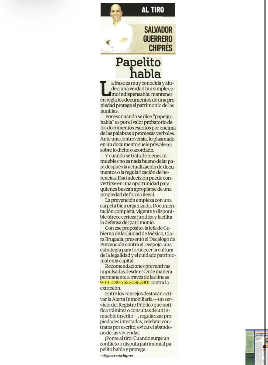 guerrerochipres's tweet photo. Ante el #despojo, ¡ponte #AlTiro! Papelito habla, la prevención comienza con una documentación bien organizada. En la Ciudad de México, gobernada por @ClaraBrugadaM, existe una estrategia integral contra este delito.
Colaboro en @elgmx https://t.co/KFMpQdGhx9