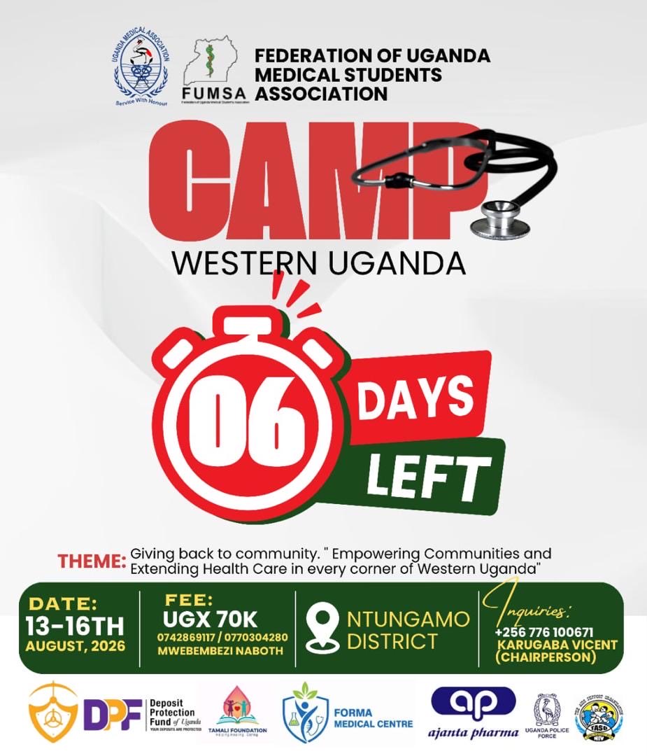 DPFUganda's tweet photo. We are proud to partner with the Federation of Uganda Medical Students Association (@OfficialFUMSA) for a Medical Camp in Western Uganda.

We go beyond protecting Ugandans’ deposits and stand with initiatives that uplift communities. We are excited to support this impactful outreach.

📍 Ntungamo District
🗓️ 13th–16th August, 2026
Theme: “Giving back to community. Empowering Communities and Extending Health Care in every corner of Western Uganda”

#Yourdepositsareprotected up to UGX 10m