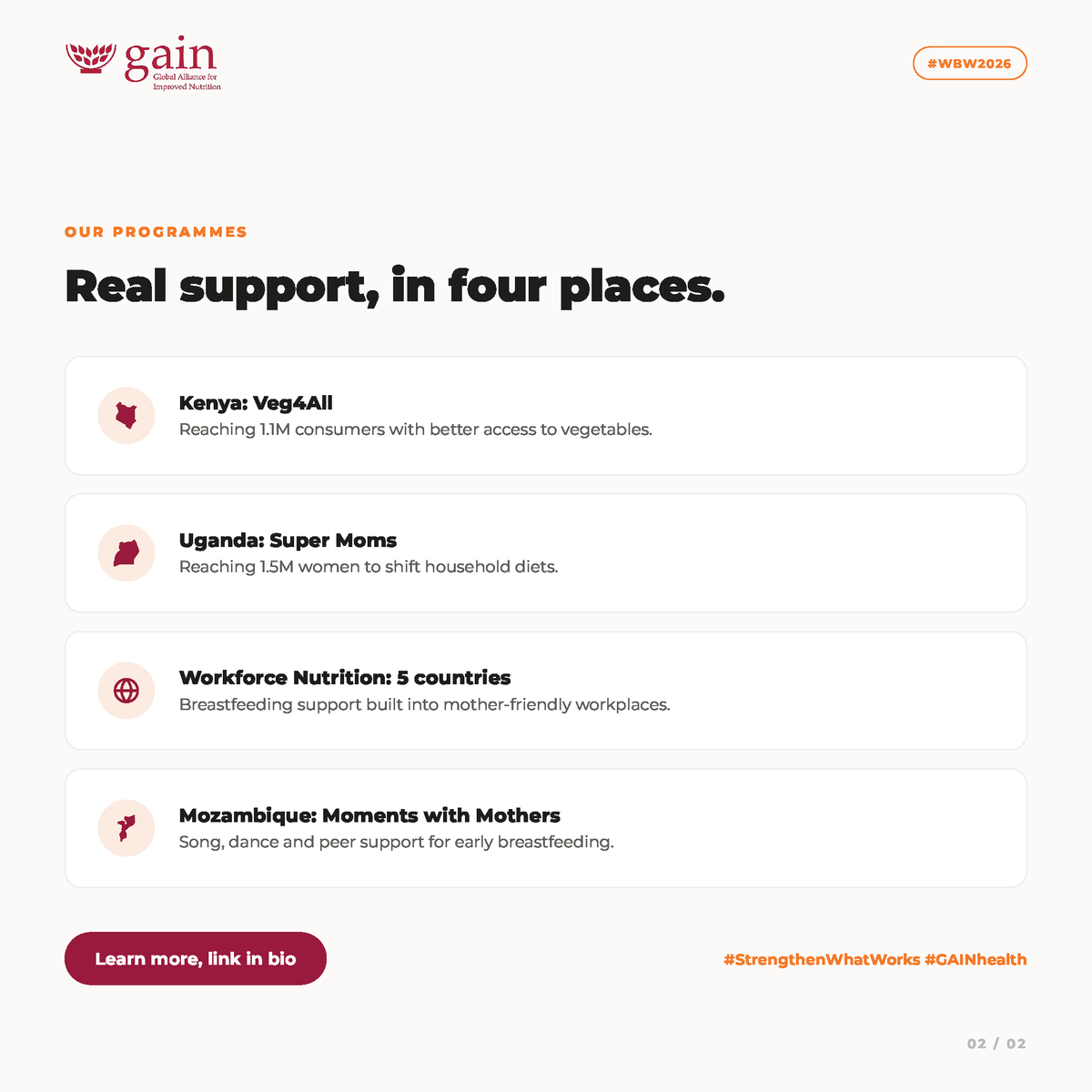 GAINalliance's tweet photo. #WorldBreastfeedingWeek: Breastfeeding mothers need nutrient-dense food, time to feed, and supportive environments, but these are often missing.

GAIN closes these gaps across Asia &amp; Africa through:
🍎 Food 🏢 Workplace 🤝 Community support https://t.co/CiKbR1BReq