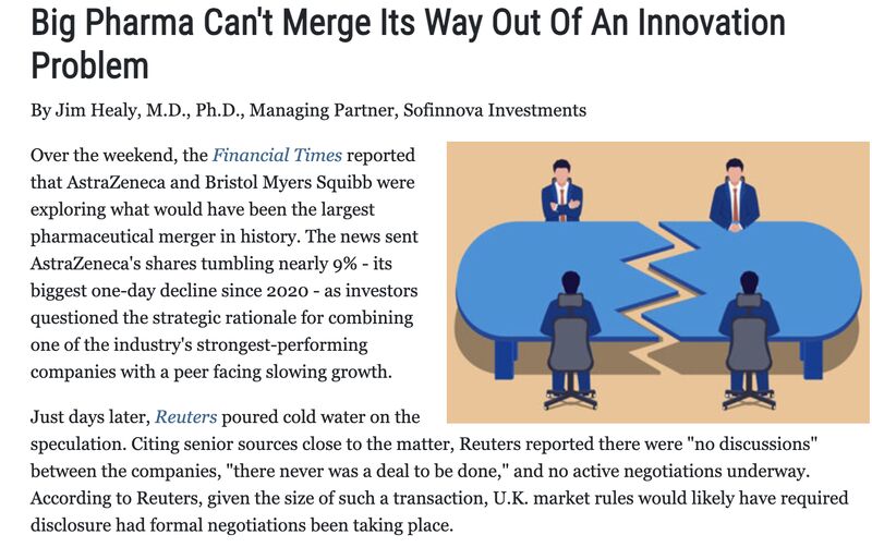 SofinnovaUS's tweet photo. Our Managing Partner @JHealyMD  argues that while mega-mergers may create scale and cost synergies, they don't solve the industry's biggest challenge: innovation.

The next generation of breakthrough medicines will come from companies that partner with, invest in and acquire pioneering biotech - not simply become larger.

Read the full piece here: https://t.co/fdUR9TQPCU