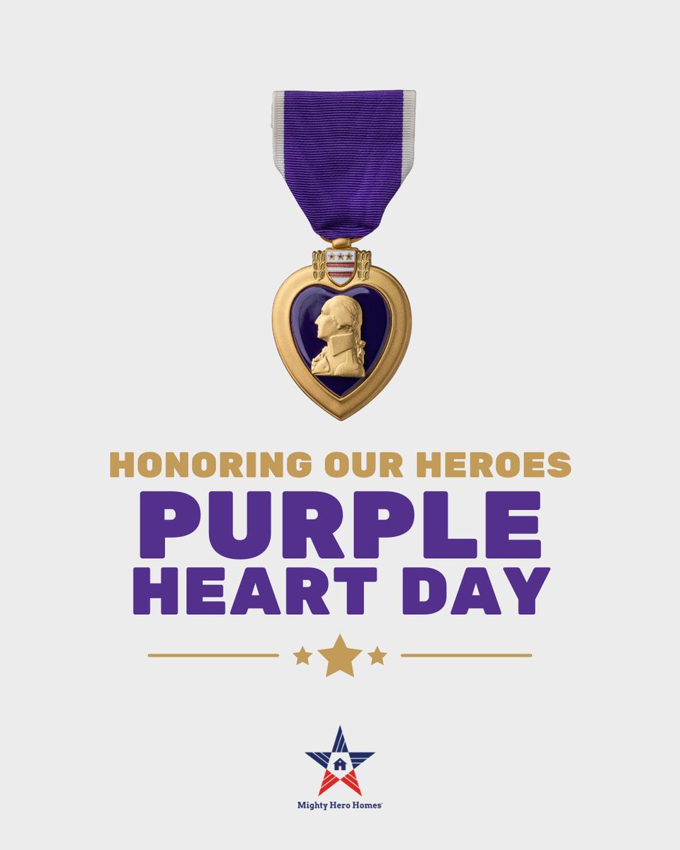 MightyHeroHome's tweet photo. Happy National Purple Heart Day!

Today we honor, remember and respect our Heroes who have been wounded or killed in combat while serving in the military.

#MightyHeroHomes #VeteranSupport #EndVeteranHomelessness #SupportOurTroops #VeteranHousing #FreedomIsHome #BecauseTheyDeserveBetter #PurpleHeartDay