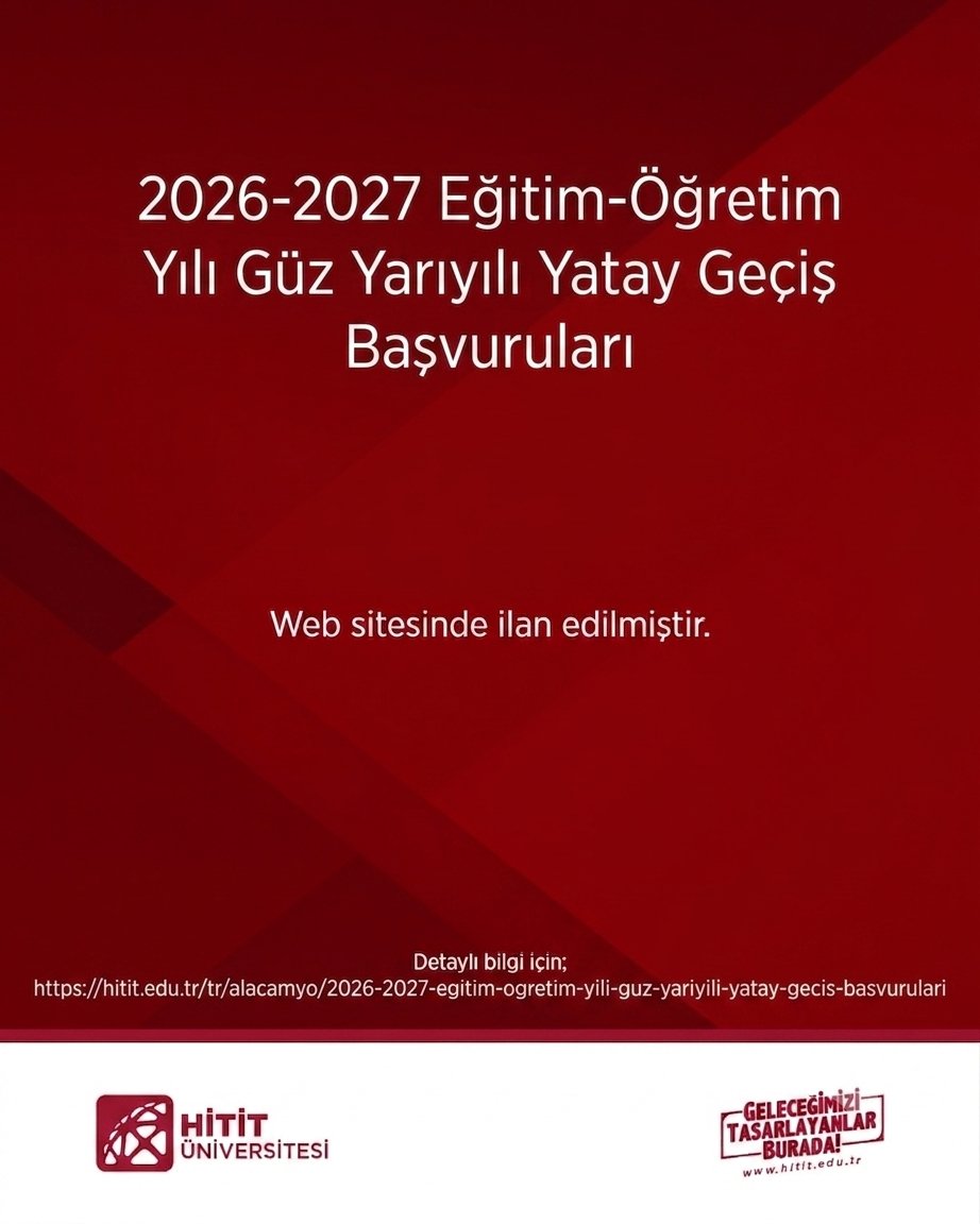 hititalaca's tweet photo. Duyuru 📢
@HituKurumsal @ProfAliOzturk @Songul_Ozum #HititÜniversitesi https://t.co/XHocb7JQXw