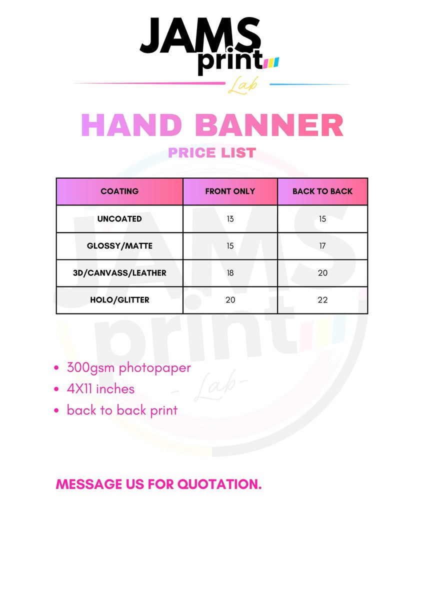 jamsprintlab0's tweet photo. Looking for a printing service for your fan supports, or freebies?  JAMS Printing Lab got you!

From photocards to hand banners, stickers, ref magnets &amp; more — let us bring your fan projects to life! 💗

tags  printing services printing rush print kpop ppop photocard handbanner https://t.co/0tgbBWTGfX