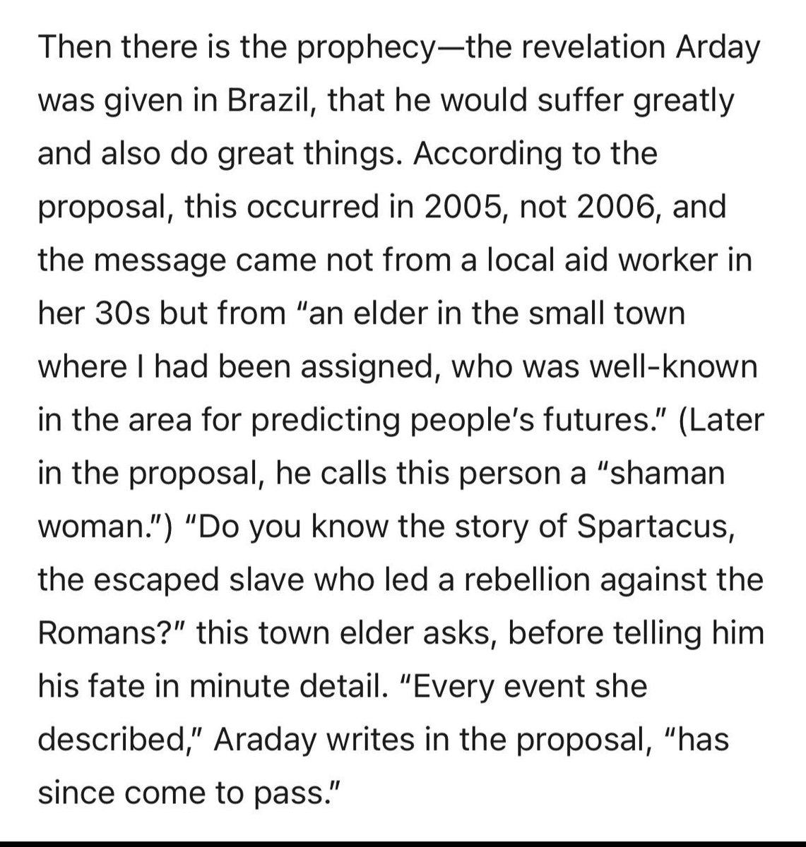 AsheSchow's tweet photo. In Jason Arday’s book proposal, he said an elderly woman in Brazil brought up Spartacus to him when telling him he was destined for great things but also difficult things.

The title of his book, “Great and Unfortunate Things,” is a line from the 2010s TV Show Spartacus.

It was also the name of an episode, and mentioned multiple times throughout the show.